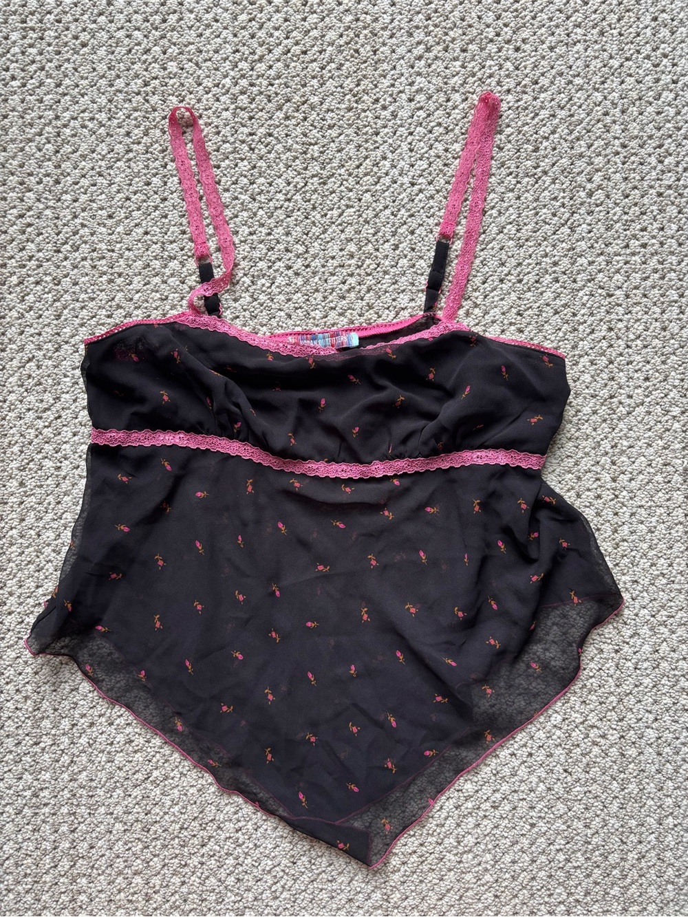 Black Sheer Camisole with Pink Trim
